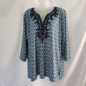 Pappagallo Blue Pattern Embroidered Tunic‎